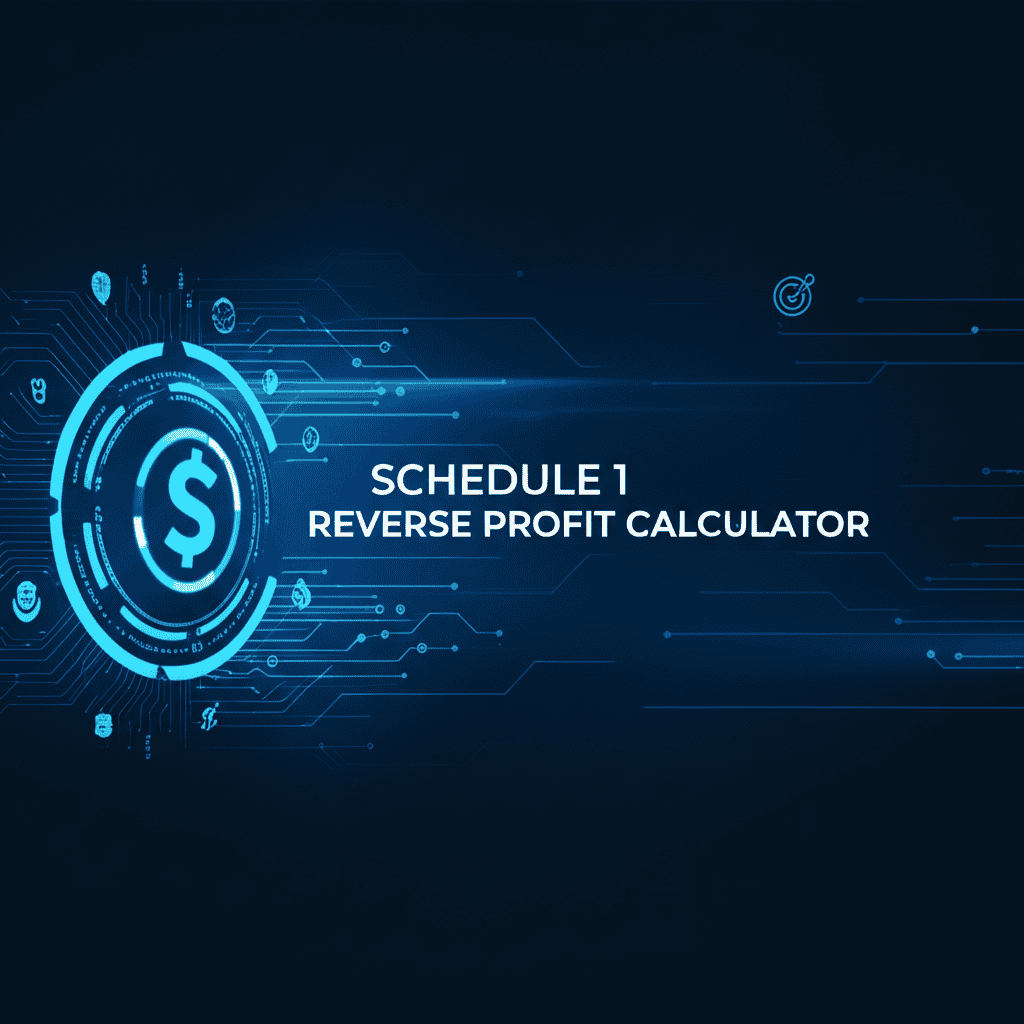 Schedule 1 Reverse Profit Calculator interface showing input fields and a calculated result.